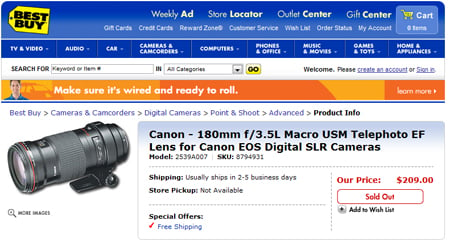 bestbuyoops - Canon EF 180 f/3.5L Macro - $209