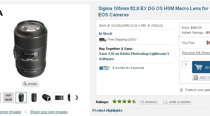 Deal Sigma 105 f/2.8 EX D&G OS Macro Lens