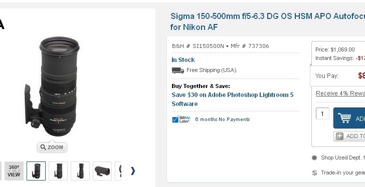 Deal: Sigma 150-500mm f/5-6.3 DG OS HSM