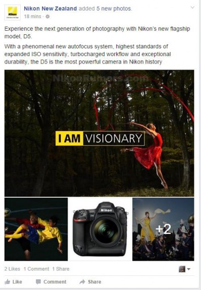 Nikon D5 camera announced 398x575 - Nikon New Zealand Makes the D5 Official via Facebook