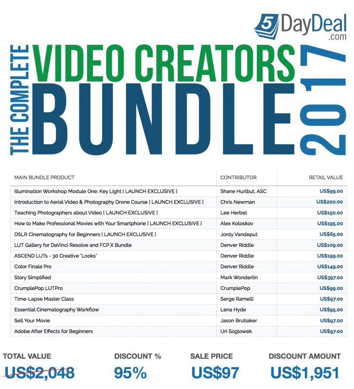 2017videobundleproducts 1 728x801 - Ended: The 2017 5DayDeal Video Creators Bundle Sale is on Now!