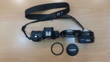 EF 50mm f 1.4 lens fully retracted in comparison to Sony a7 & Metabones Adapter (1 of 1).jpg