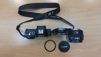 EF 50mm f 1.4 lens fully extended in comparison to Sony a7 & Metabones Adapter (1 of 1).jpg