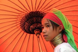 Shan Girl with Red Umbrella, Inle Lake, Burma.jpg