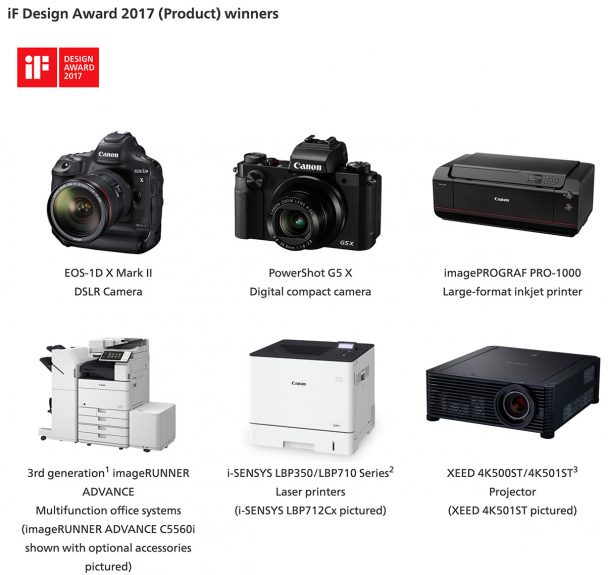2017ifawards 608x575 - Canon Designs Recognized With Internationally Renowned iF Design Awards for 23rd Consecutive Year