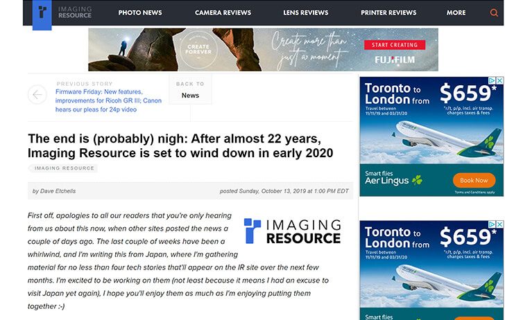 imagingresource 728x462 - The end of an era? Review site Imaging Resource nearing its end