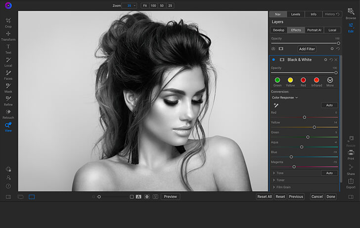 Convert a color image to black and white in Photoshop and share