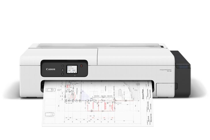 imagePROGRAF TC 20 Front View Printing 728x485 - Canon Designs a 24-Inch Large-Format Printer for Anywhere