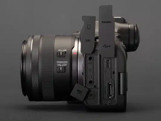 R6 Mark III Side View Showing full size HDMI.