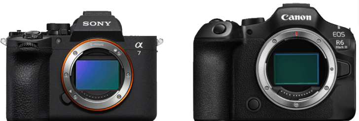 Canon R6 Mark III vs Sony A7 V front view