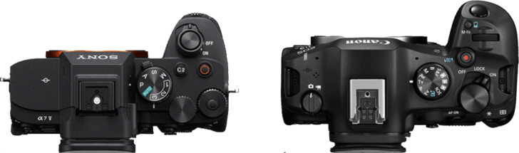 Canon R6 Mark III vs Sony A7 V top view